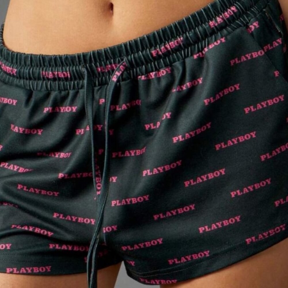 Playboy Logo Print Drawstring Shorts with Elastic Waistband - Picture 4 of 4